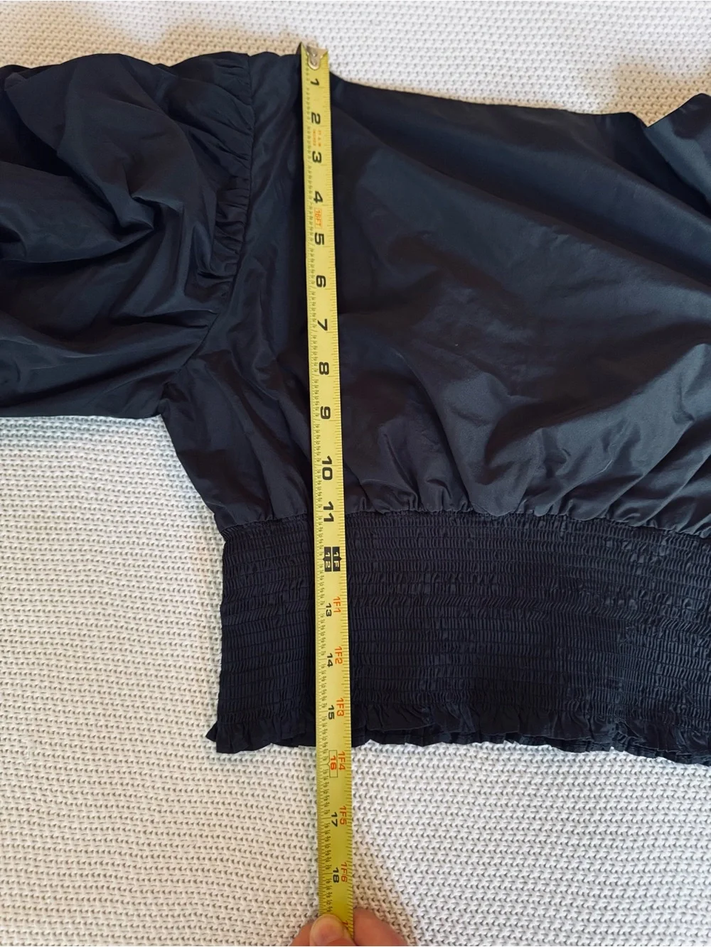 TOPSHOP Taffeta Puff Sleeve Blouse Smocked Black Crop Top - Picture 13 of 13